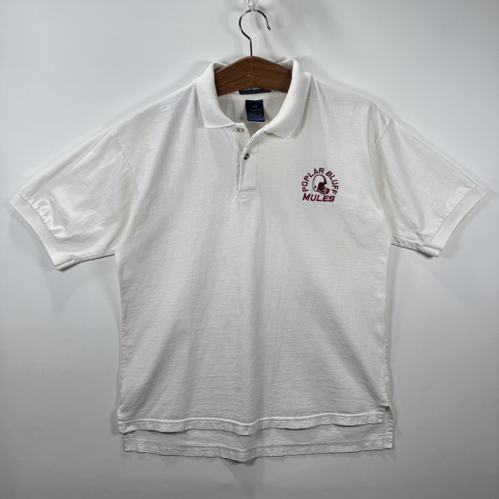 Vtg 90’s “Poplar Bluff Mules” White Polo Shirt - L